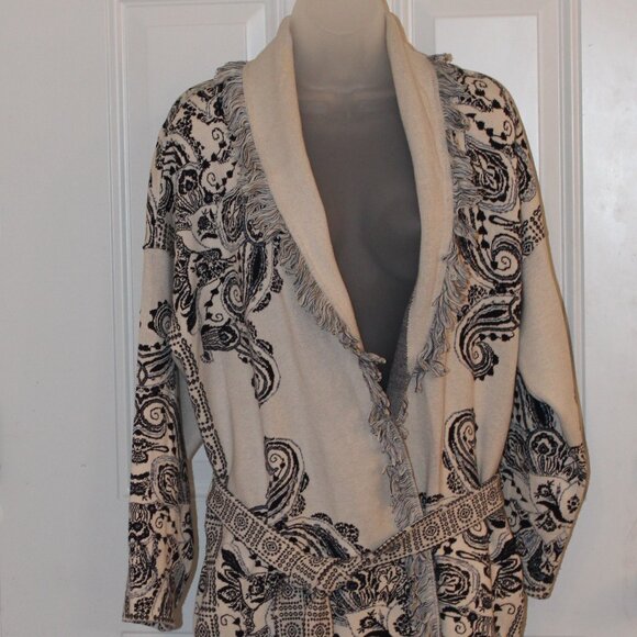 Chico's Fringe Front Long Cardigan with Belt, Chico's Size 2 US Size L - Picture 4 of 8